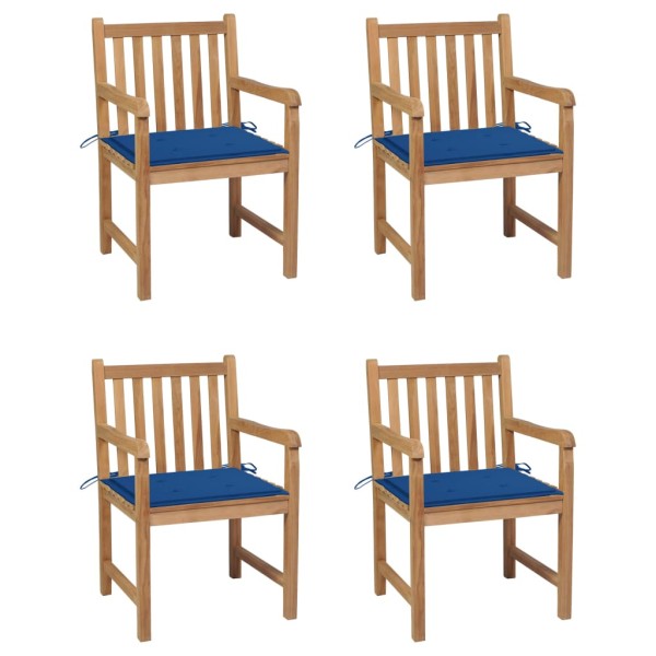 Garden chairs with blue cushions, 4 pcs., solid teak
