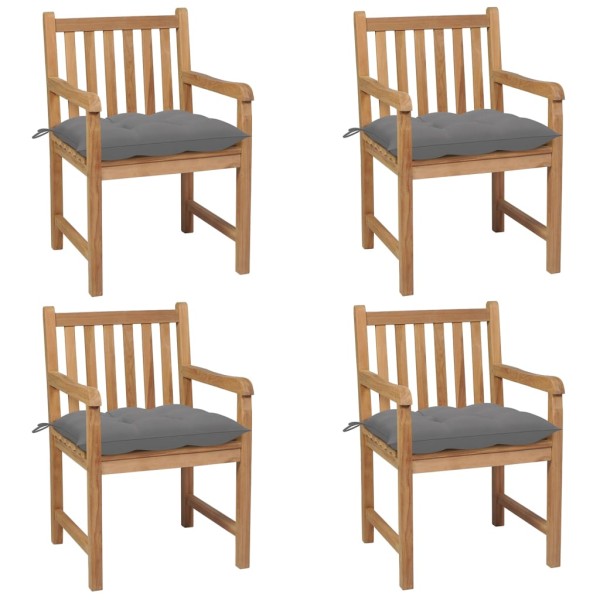 Garden chairs with gray cushions, 4 pcs., solid teak