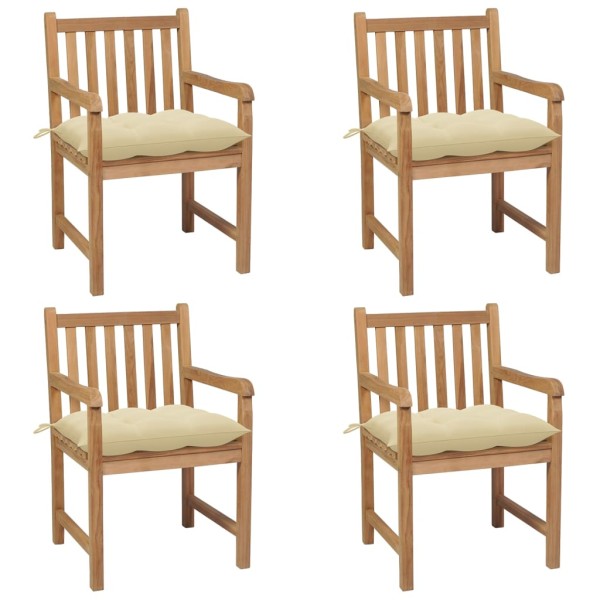 Garden chairs with cream cushions, 4 pcs., solid teak