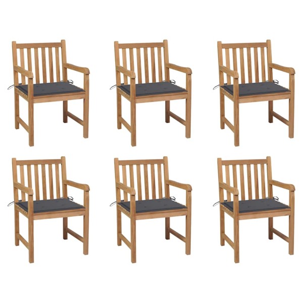 Garden chairs with anthracite cushions, 6 pcs., solid teak