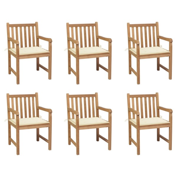 Garden chairs with cream cushions, 6 pcs., solid teak