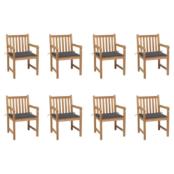 Garden chairs with anthracite cushions, 8 pcs., solid teak
