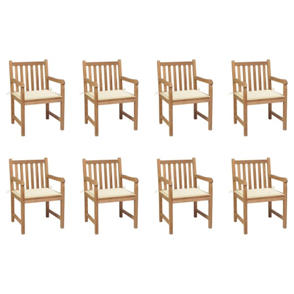 Garden chairs with cream cushions, 8 pcs., solid teak