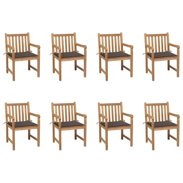 Garden chairs with taupe cushions, 8 pcs., solid teak