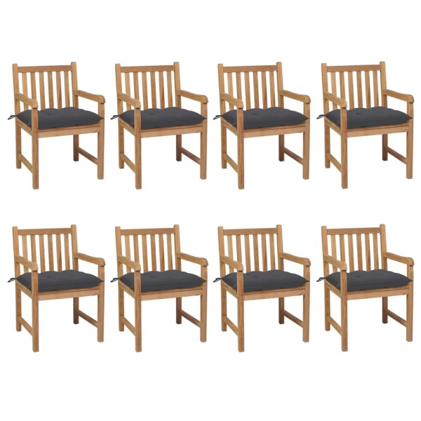 Garden chairs with anthracite cushions, 8 pcs., solid teak
