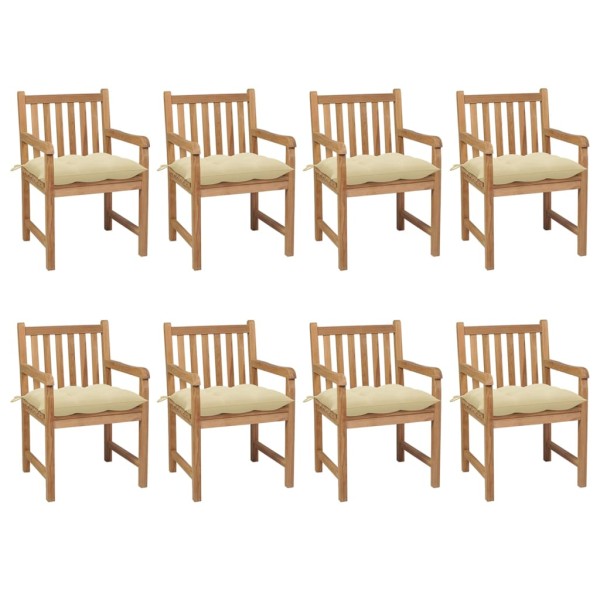 Garden chairs with cream cushions, 8 pcs., solid teak