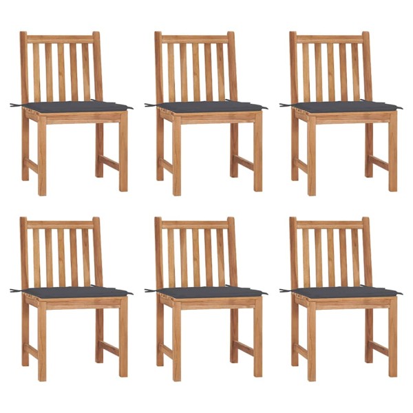 Garden chairs with cushions, 6 pcs., solid teak wood