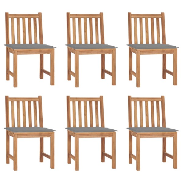 Garden chairs with cushions, 6 pcs., solid teak wood