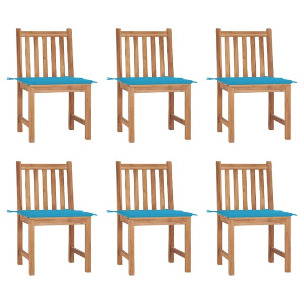Garden chairs with cushions, 6 pcs., solid teak wood