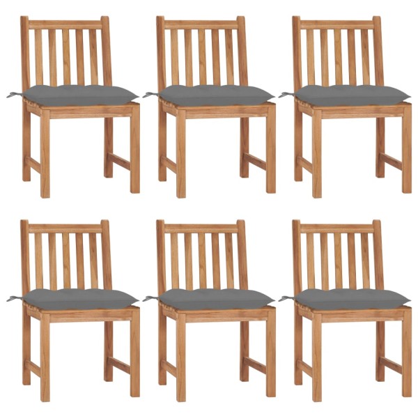 Garden chairs with cushions, 6 pcs., solid teak wood