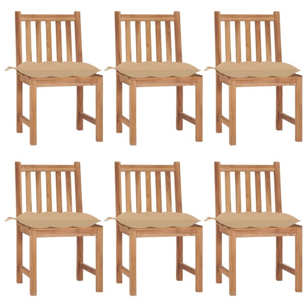 Garden chairs with cushions, 6 pcs., solid teak wood