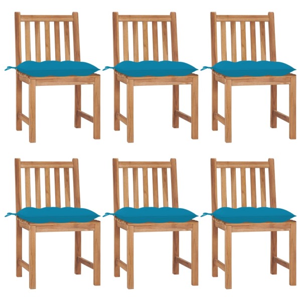 Garden chairs with cushions, 6 pcs., solid teak wood