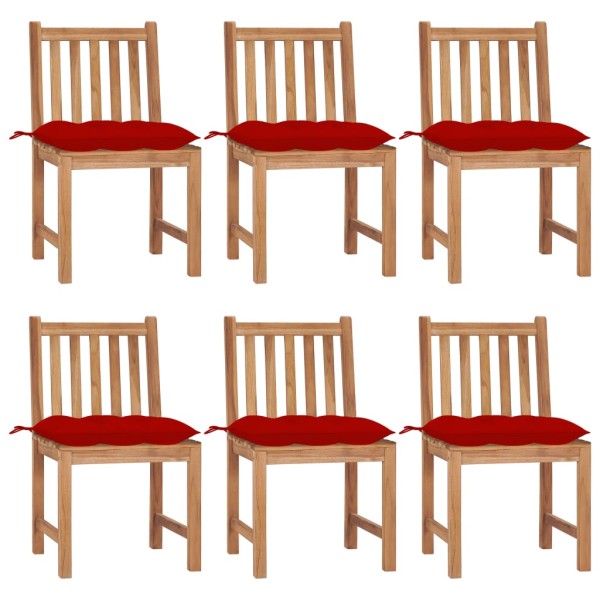 Garden chairs with cushions, 6 pcs., solid teak wood
