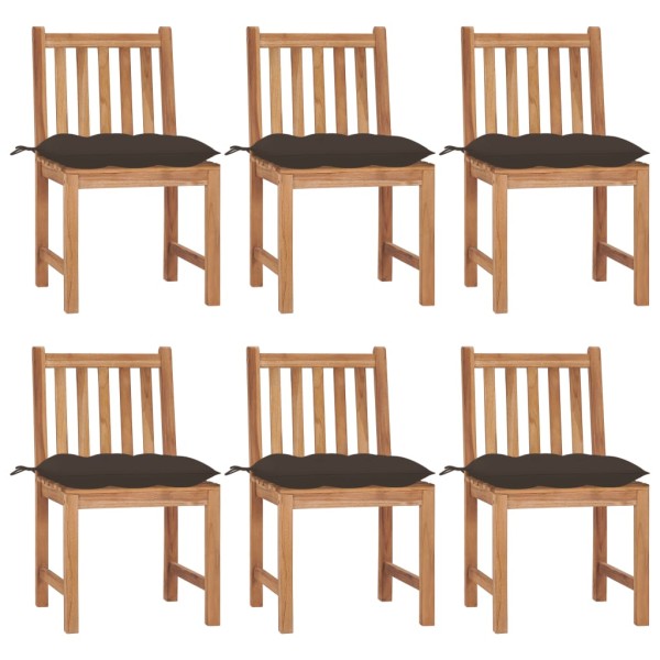 Garden chairs with cushions, 6 pcs., solid teak wood