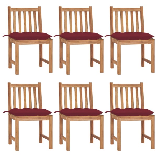 Garden chairs with cushions, 6 pcs., solid teak wood