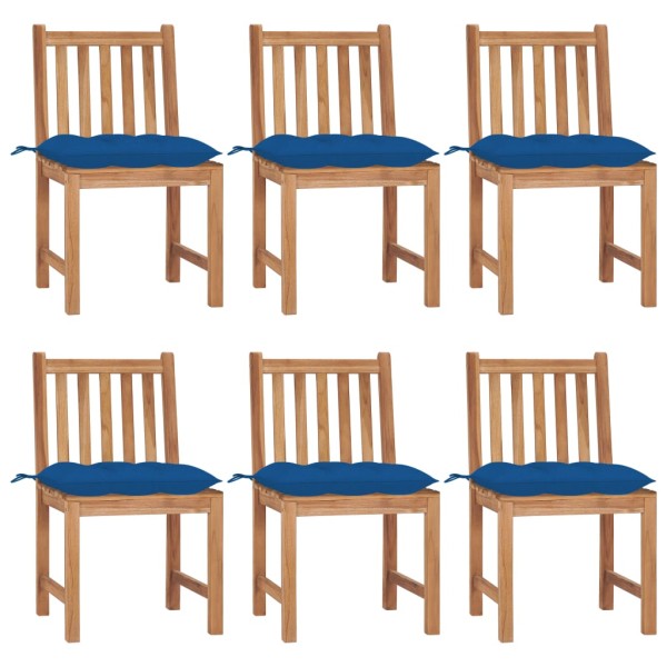 Garden chairs with cushions, 6 pcs., solid teak wood