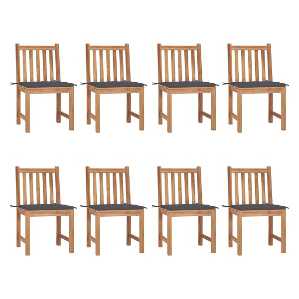 Garden chairs with cushions, 8 pcs., solid teak wood