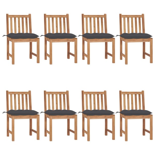 Garden chairs with cushions, 8 pcs., solid teak wood