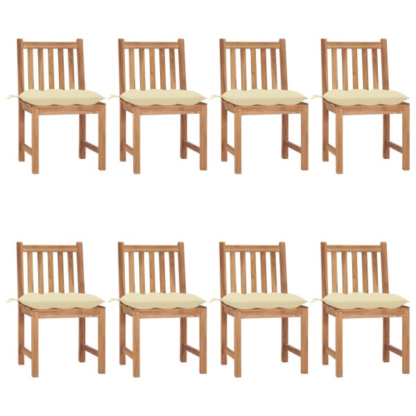 Garden chairs with cushions, 8 pcs., solid teak wood