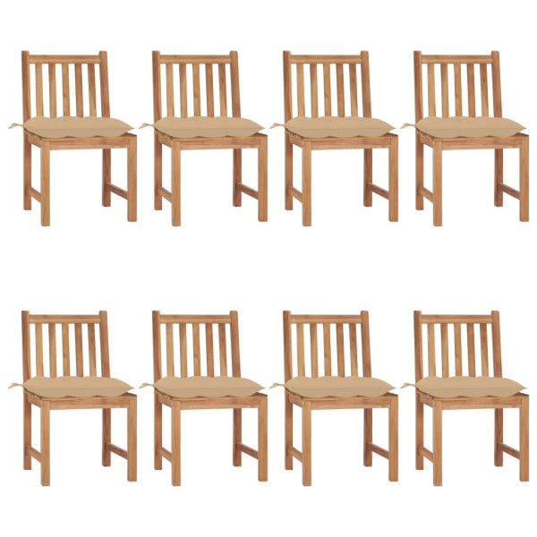 Garden chairs with cushions, 8 pcs., solid teak wood