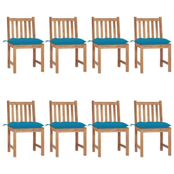 Garden chairs with cushions, 8 pcs., solid teak wood