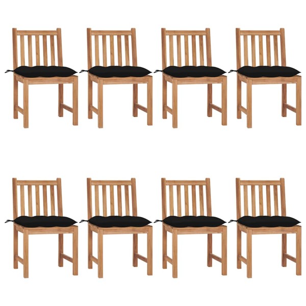 Garden chairs with cushions, 8 pcs., solid teak wood