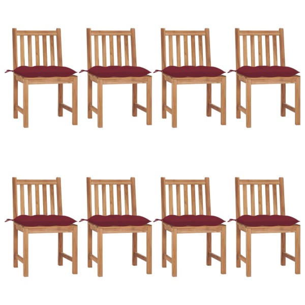 Garden chairs with cushions, 8 pcs., solid teak wood