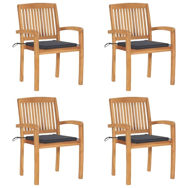 Stackable garden chairs with cushions, 4 pcs., solid teak