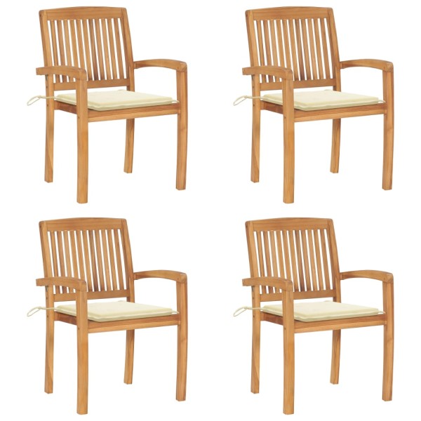 Stackable garden chairs with cushions, 4 pcs., solid teak