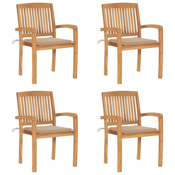 Stackable garden chairs with cushions, 4 pcs., solid teak