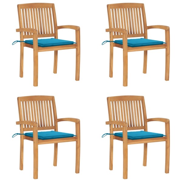 Stackable garden chairs with cushions, 4 pcs., solid teak