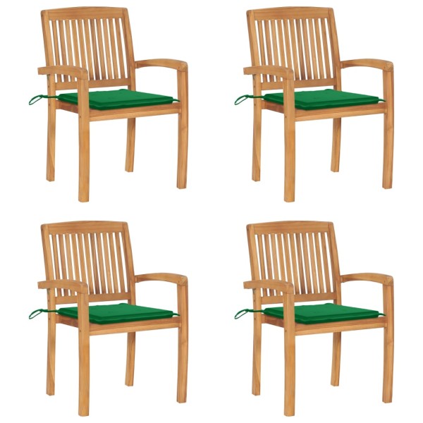Stackable garden chairs with cushions, 4 pcs., solid teak