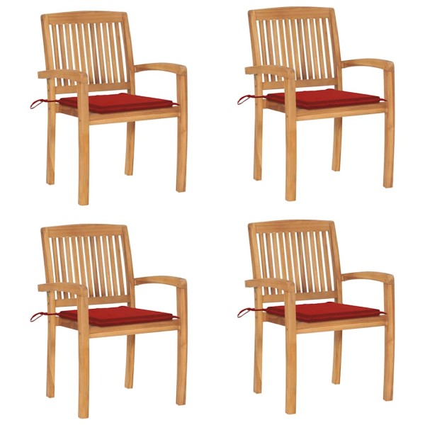 Stackable garden chairs with cushions, 4 pcs., solid teak
