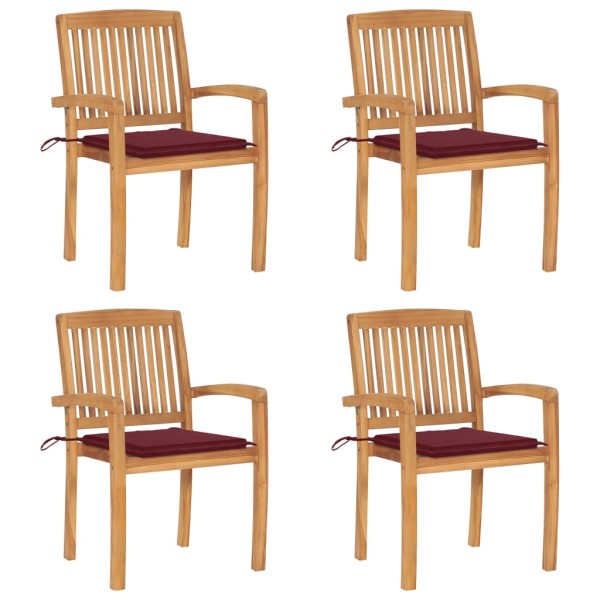Stackable garden chairs with cushions, 4 pcs., solid teak