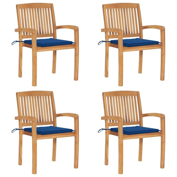 Stackable garden chairs with cushions, 4 pcs., solid teak