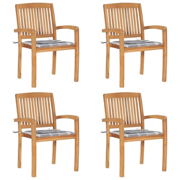 Stackable garden chairs with cushions, 4 pcs., solid teak