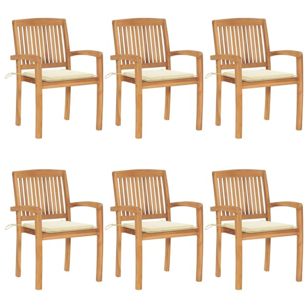 Stackable garden chairs with cushions, 6 pcs., solid teak