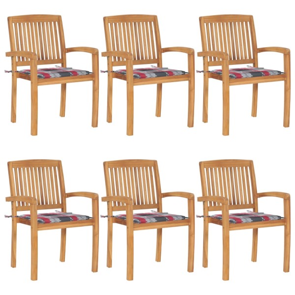 Stackable garden chairs with cushions, 6 pcs., solid teak
