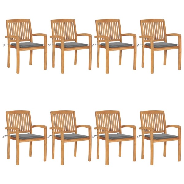 Stackable garden chairs with cushions, 8 pcs., solid teak