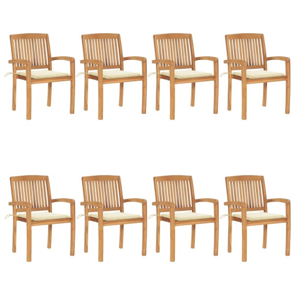 Stackable garden chairs with cushions, 8 pcs., solid teak