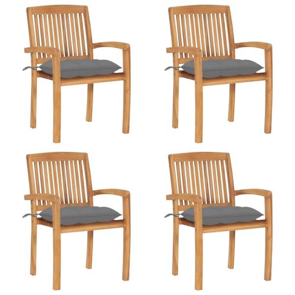 Stackable garden chairs with cushions, 4 pcs., solid teak