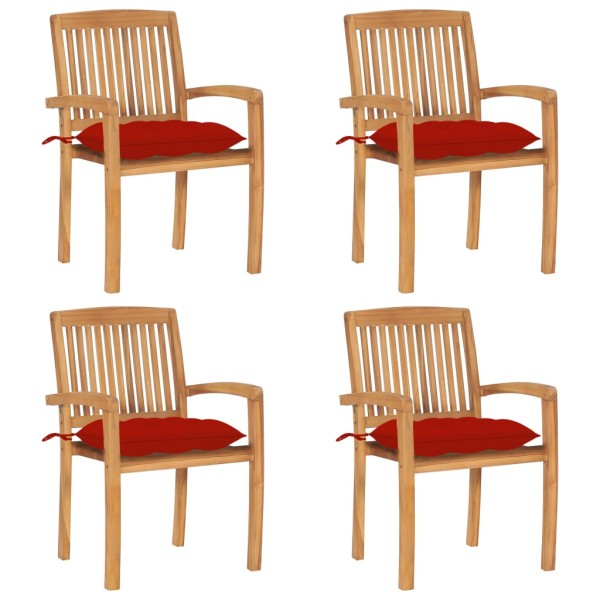Stackable garden chairs with cushions, 4 pcs., solid teak
