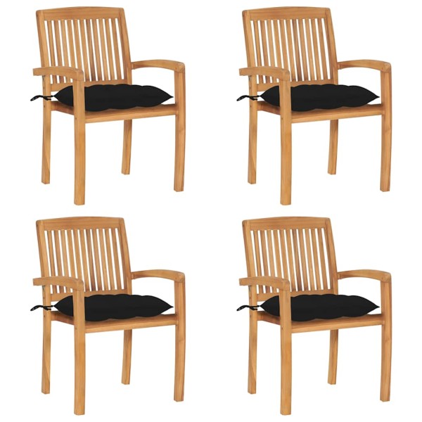 Stackable garden chairs with cushions, 4 pcs., solid teak