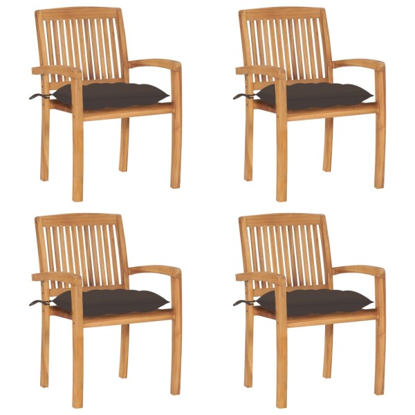 Stackable garden chairs with cushions, 4 pcs., solid teak