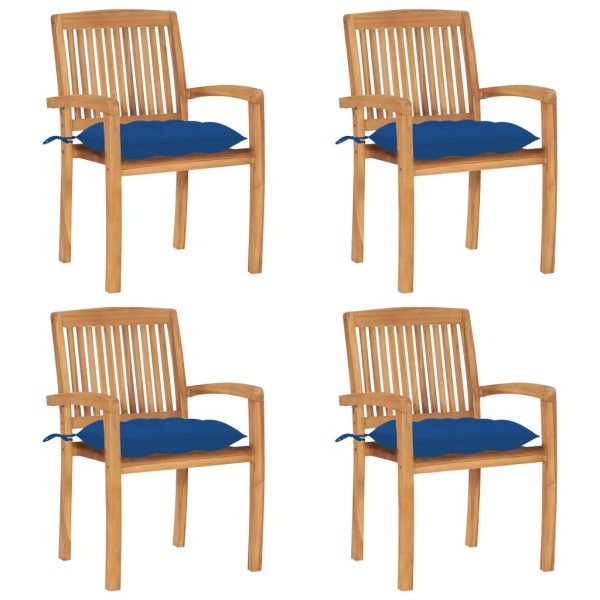 Stackable garden chairs with cushions, 4 pcs., solid teak