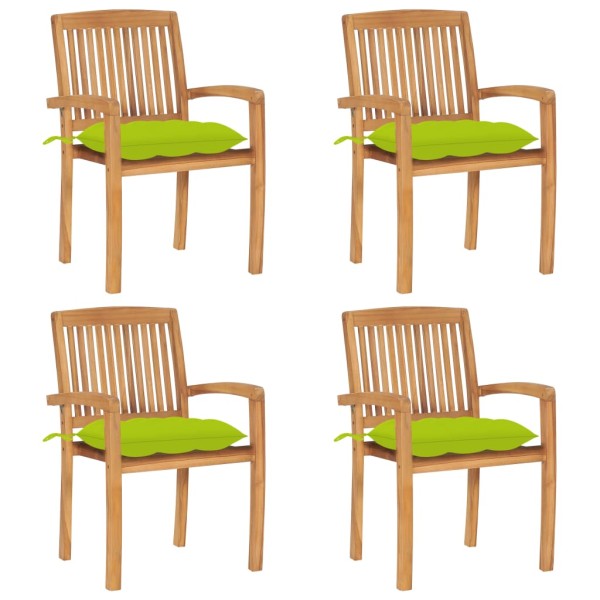 Stackable garden chairs with cushions, 4 pcs., solid teak