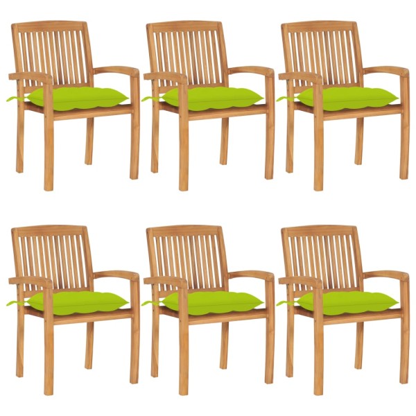 Stackable garden chairs with cushions, 6 pcs., solid teak