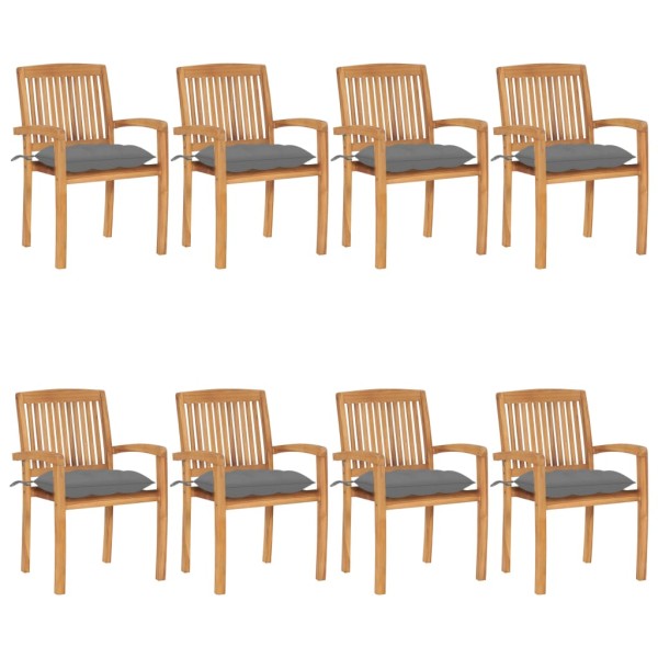 Stackable garden chairs with cushions, 8 pcs., solid teak