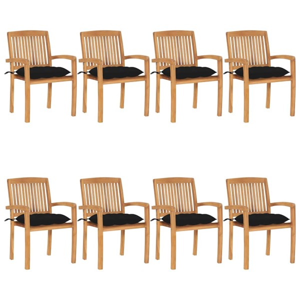 Stackable garden chairs with cushions, 8 pcs., solid teak