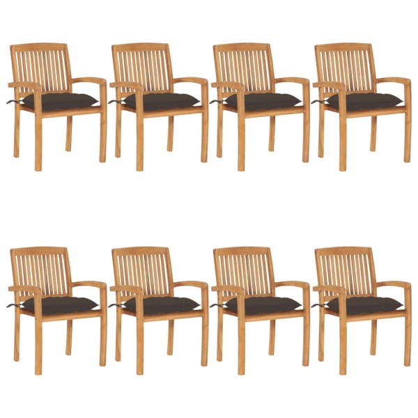 Stackable garden chairs with cushions, 8 pcs., solid teak